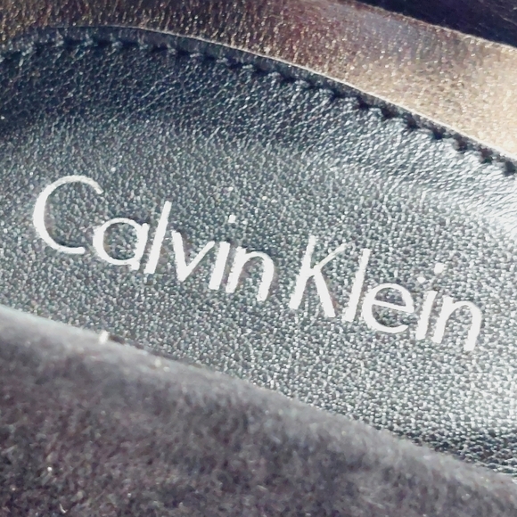 Calvin Klein Black Suede Slip On Evening/Office Silver Wedge Heels D121 - Picture 10 of 12